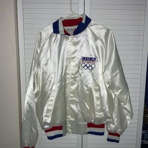 Vintage USA 1992 Olympic White Satin Jacket size medium